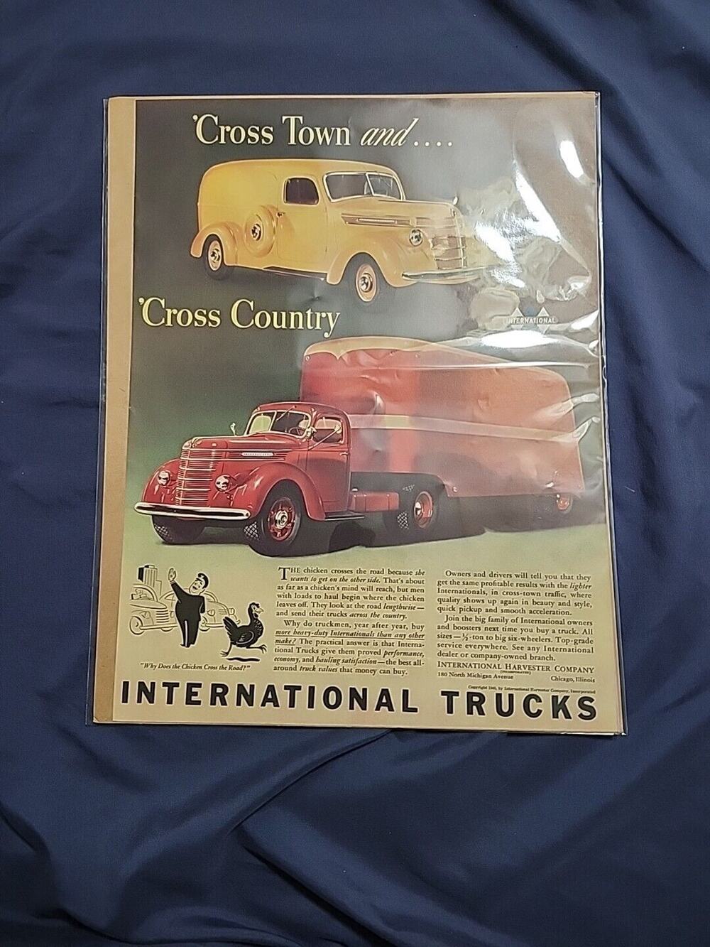 Vintage 1940 Orig Magazine Ad International Trucks Cross Town & Cross Country